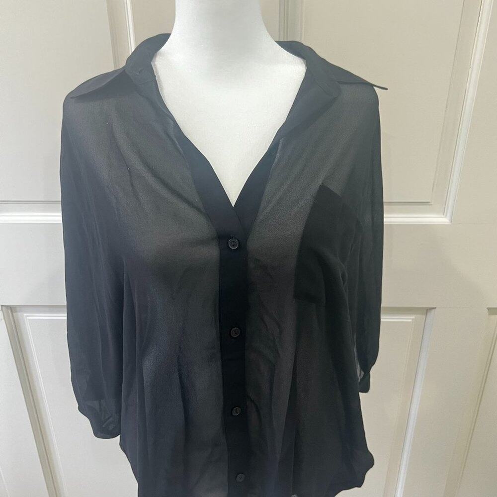 Naked Zebra sheer short sleeved, button down blouse, size S